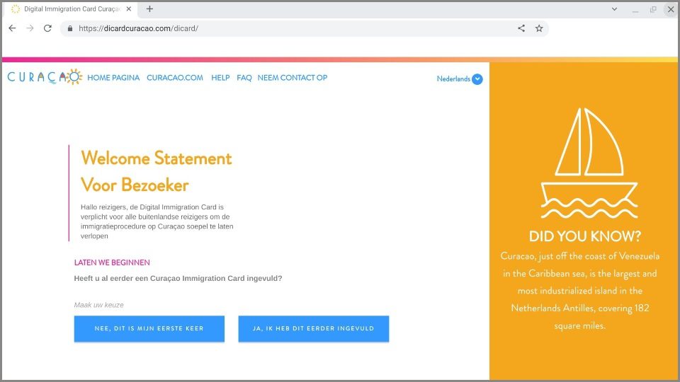 DI Card (Digital Immigration Card) 12 DI Card Curacao immigratiekaart douane