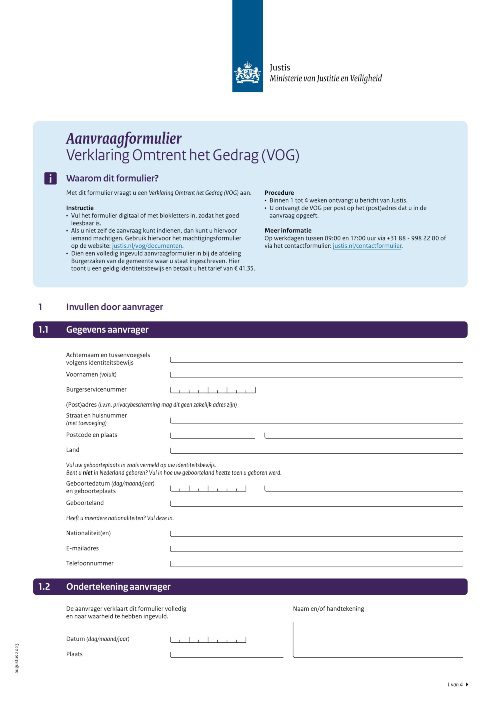 Verklaring Omtrent Gedrag (VOG) 3 Aanvraagformulier VOG bij emigratie naar Curacao
