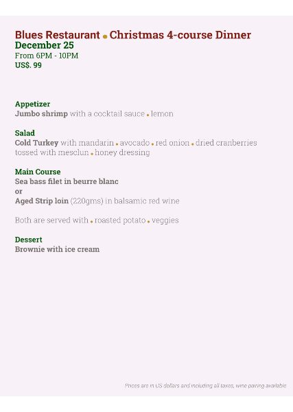 Kerstdiner op Curacao 7 Kerst 2023 Blues restaurant Curacao